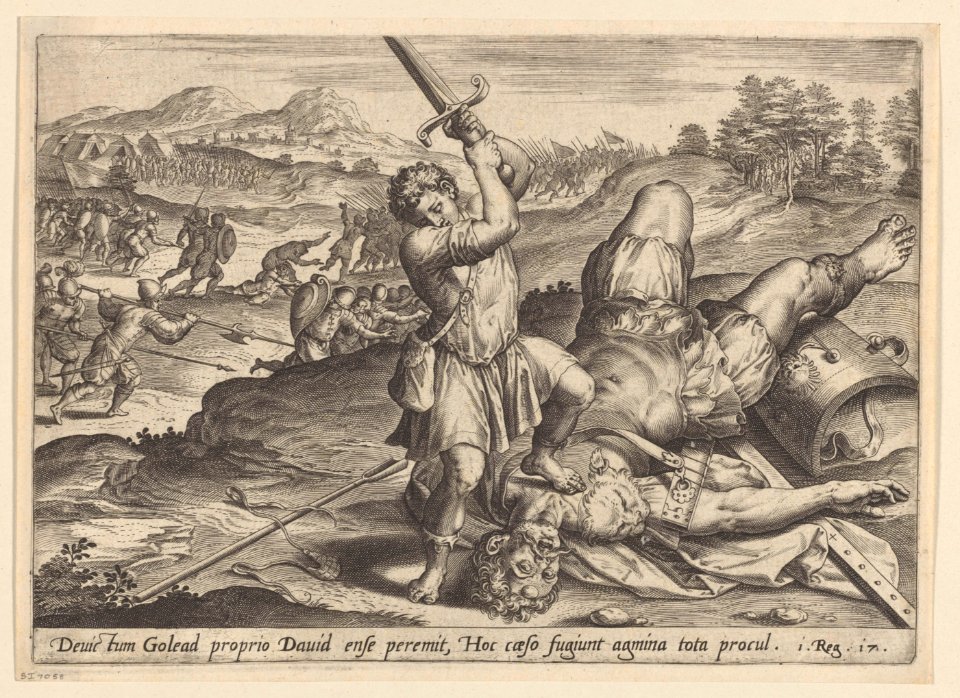 David slaying Goliath 1579 print by Ambrosius Francken I, S.I 1058, Prints Department, Royal Library of Belgium