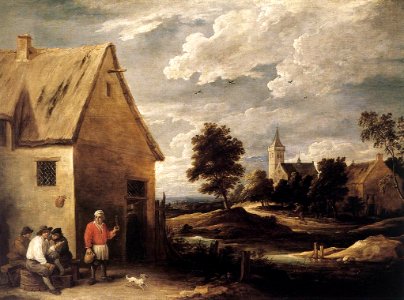 David Teniers (II) - Village Scene - WGA22108. Free illustration for personal and commercial use.