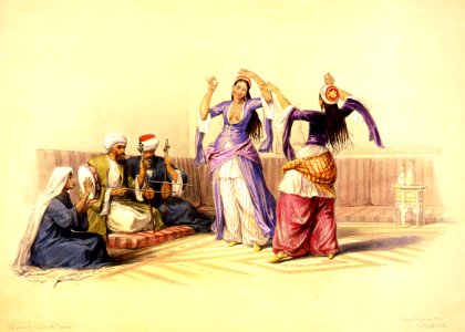 David Roberts, Dancing girls at Cairo, 1846-49. Free illustration for personal and commercial use.