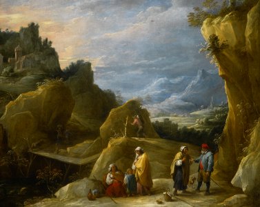 David Teniers (II) - Mountain landscape with a gypsy fortune teller