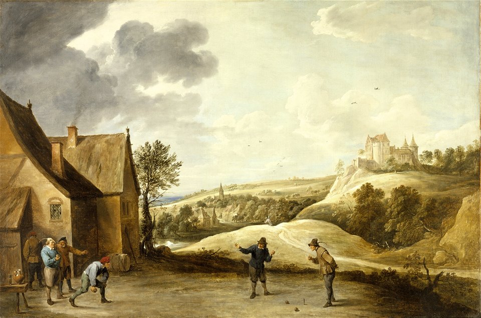 David Teniers (II) - Landscape with Peasants Playing Bowls Outside an Inn, LACMA 46.49.4