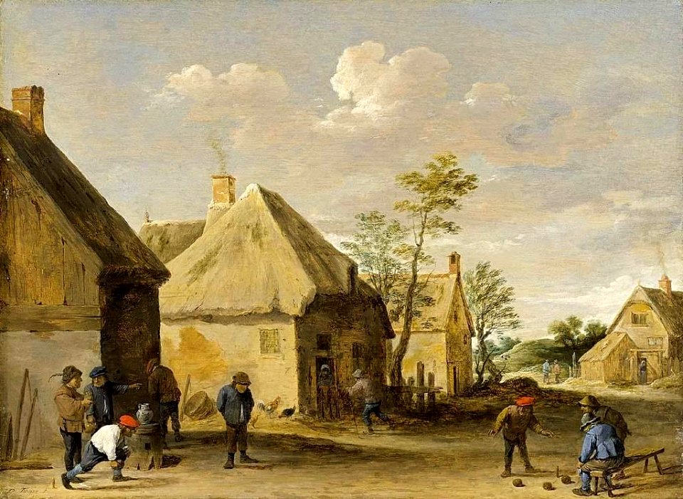 David Teniers (II) - Peasants Bowling in a Village Street - WGA22097