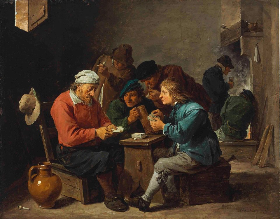 David Teniers (II) - Peasants playing cards in an interior
