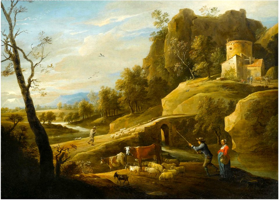 David Teniers (II) - Landscape with a drover and his herd by a river