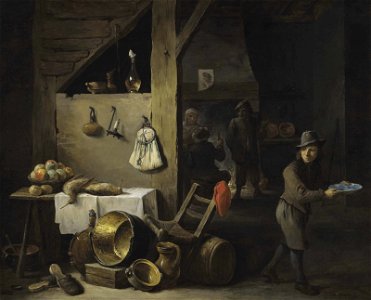 David Teniers - A kitchen interior with a young boy and three figures drinking and smoking 2018 NYR 15654 0040