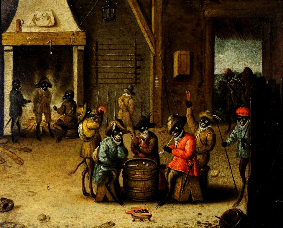 David Teniers II (1610-1690) (style of) - Monkeys Drinking and Smoking in an Interior - 960221 - National Trust