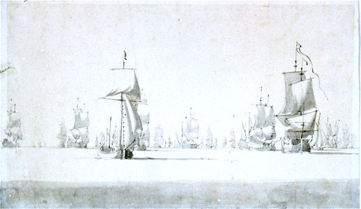 De Ruyter's Voyage to Bergen, autumn 1665. The Dutch fleet before a light breeze on its way to Bergen 17-27 Aug 1665 RMG PW6775