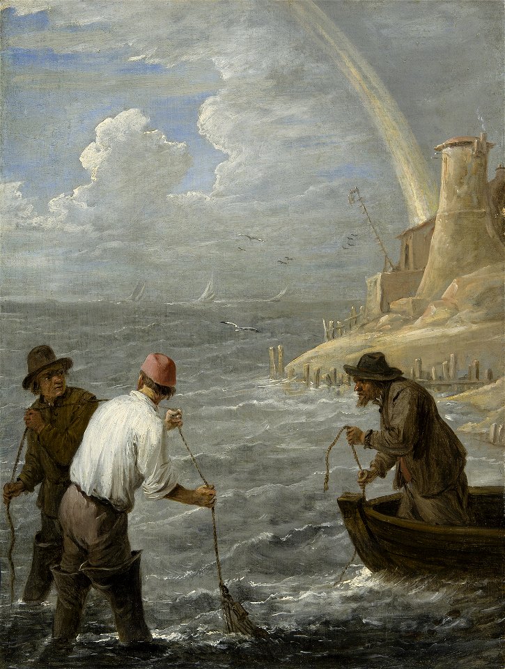 David Teniers the Younger - Three Fishermen Casting their Nets