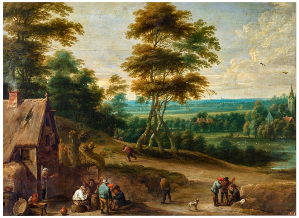 David Teniers the Younger; Lucas van Uden - Villagers having a meal