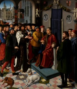 Gerard David - The Judgment of Cambyses, panel 1 - The capture of the corrupt judge Sisamnes. Free illustration for personal and commercial use.