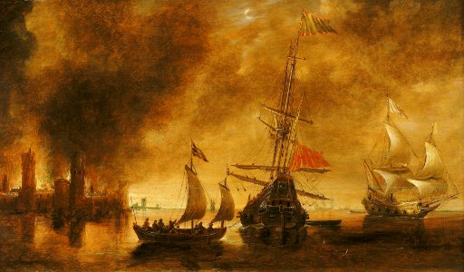 Daybreak after the bombardment of a port by Spanish ships RMG BHC0758