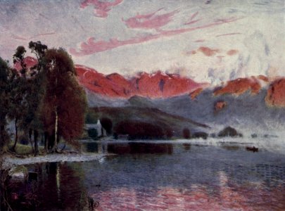 Dawn, Coniston - The English Lakes - A. Heaton Cooper. Free illustration for personal and commercial use.