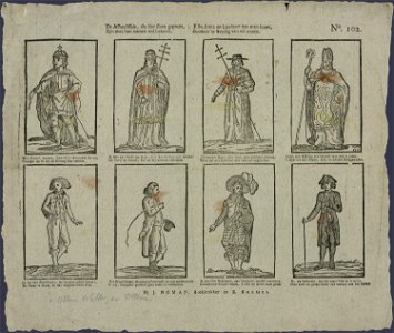 De afbeeldsels, die hier staan geprent, zyn met hun namen wel bekend, elks ambt en landaart kan men lezen, zoomen 'er kundig van wil wezen-Catchpenny print-SMC K 0001