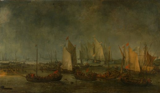 De slag op het Slaak tussen de Nederlandse en Spaanse vloten in de nacht van 12 op 13 september 1631 Rijksmuseum SK-A-454
