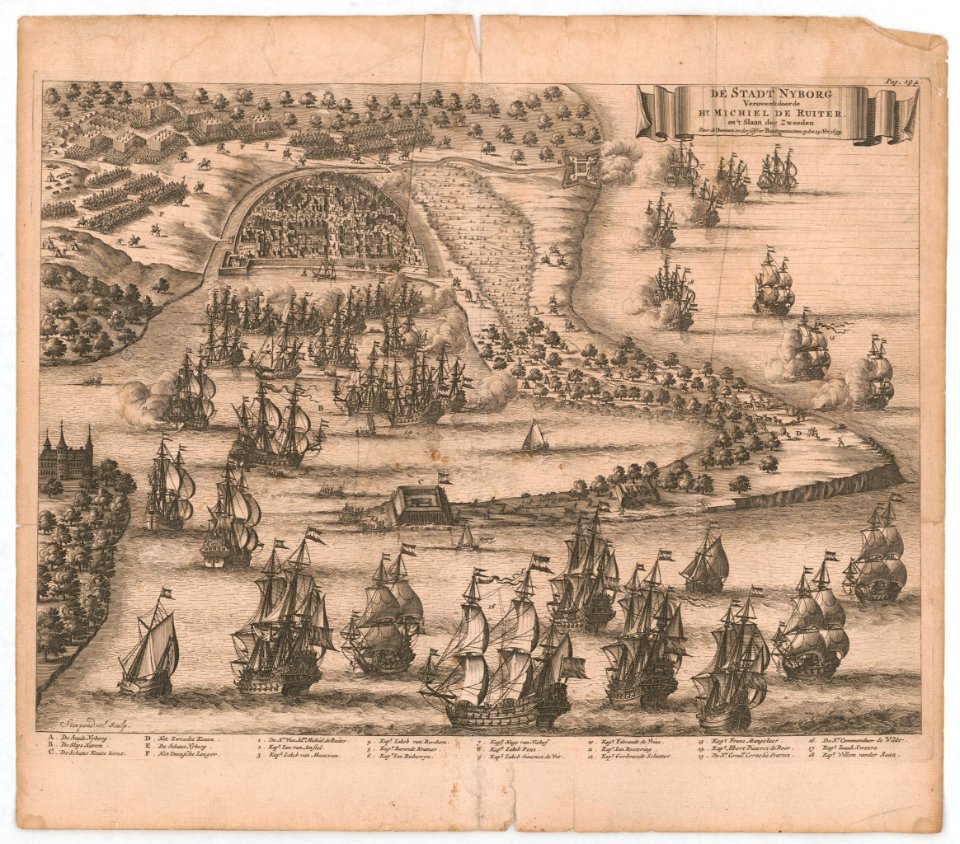 De stadt Nyborg veroverdt door de Hr. Michiel de Ruiter, en 't slaan der Zweeden. Door de Deenen en der selfver bontgenooten op den 25 Nov. 1659 - Stoopendael sculp. LCCN2012649685