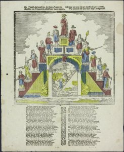 De twaalf aartsvaderen, de zonen Jacobs ziet Men hier ten trappenrei gesteld met hunne namen-Catchpenny print-Borms 0653