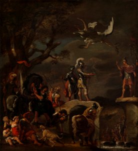 De vredesonderhandelingen tussen Claudius Civilis en Quintus Petillius Cerealis op de afgebroken brug Rijksmuseum SK-A-4853