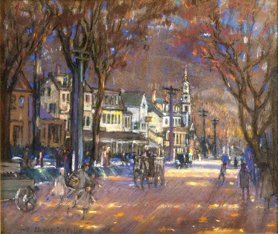 Street Scene with Figures by Frederick Usher De Voll, pastel