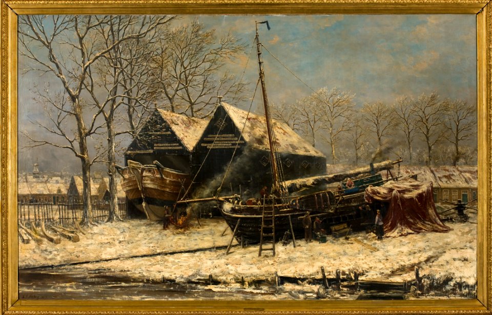 De voormalige Zuiderscheepshelling en de Mottenberg te Groningen by HW Mesdag