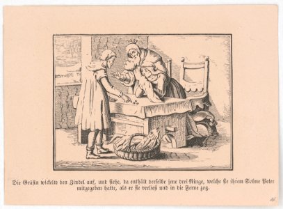 Die Gräfin wickelte den Zindel auf, und siehe, da enthält derselbe jene drei Ringe, welche sie ihrem Sohne Peter mitgegeben hatte, als er sie verliess und in die Ferne zog LCCN2017660111