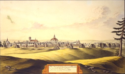Die Koenigl. Leibgedingstadt Policžka im Chrudimer Kreise. Sud-West (!). Gezeichnet von Joann Venuto 1805