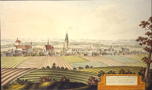 Die Königl. Kameralstadt Pardubitz Chrudimer Kreises, aufgenommen aus dem Medleschitzer Schlosse am 28. September und gemahlt von Joann Venuto 1811