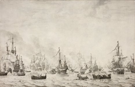 De zeeslag tegen de Spaanse Armada bij Duins Rijksmuseum SK-A-1363. Free illustration for personal and commercial use.