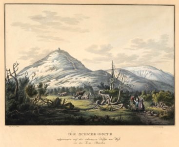 Die Schneekoppe aufgenommen auf der schwarzen Koppe am Wege von den GrenzBauden Carl Theodor Mattis