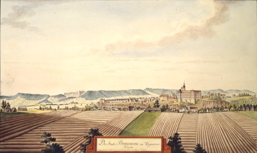 Die Stadt Braunau im Kggrätzer Kreise aufgenommen 1800 und gezeichnet 1802 von Joann Venuto