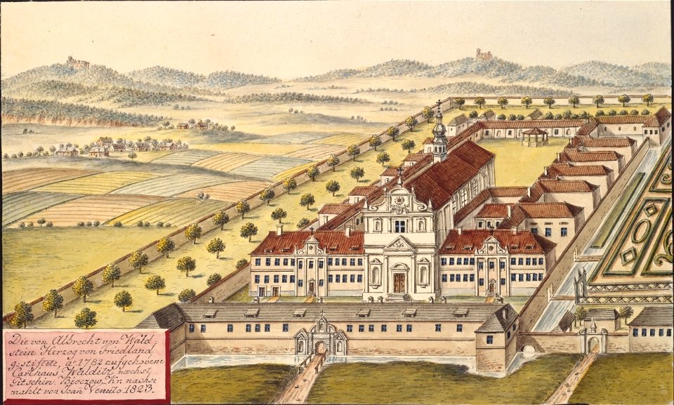 Die von Albrecht von Waldstein Herzog von Friedland gestiftete, Ao 1782 aufgehobene Carthaus Walditz naechst Gitschin, Bidczow. Kr. nachgemahlt von Joan Venuto 1823