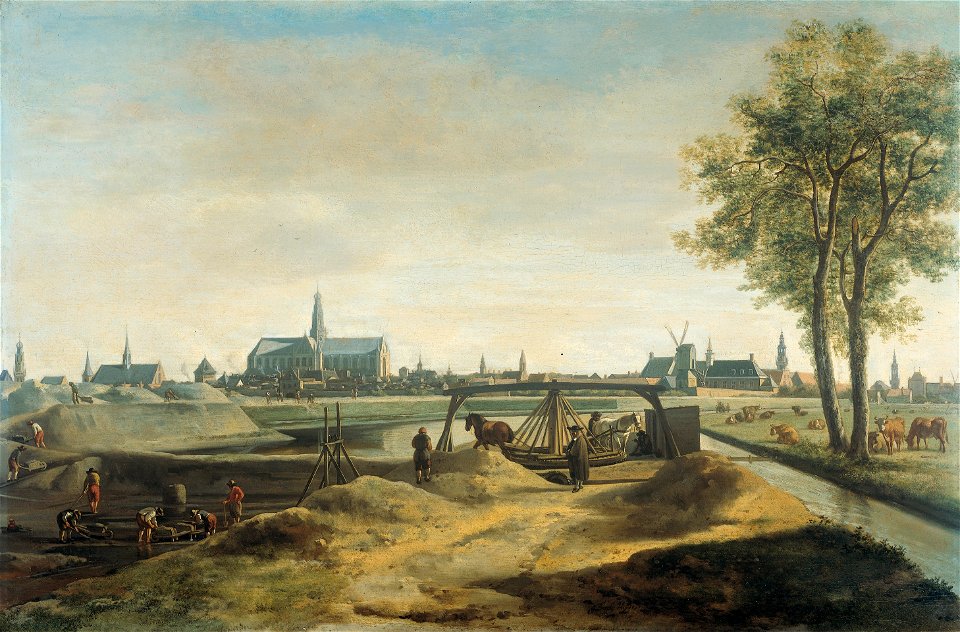De bouw van nieuwe vestingwerken voor Haarlem, met op de achtergrond de St. Bavokerk, 1671 Rijksmuseum Amsterdam SK-C-1655