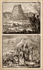 De bouw van de toren van Babel, Abraham en Loth verlaten hun vaderland, objectnr A 48125