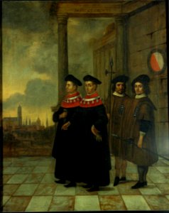 De burgemeesters van Utrecht met de stadsboden Centraal Museum 1537. Free illustration for personal and commercial use.