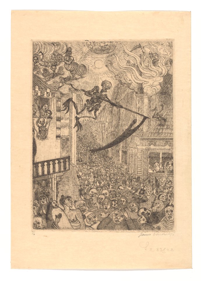 Death Chasing the Flock of Mortals, print by James Ensor, 1896, Prints Department, Royal Library of Belgium, S. II 83523