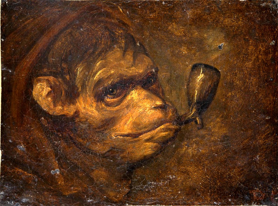 Decamps Alexandre - Tête de singe fumant la pipe