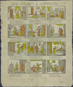 Dees prent is 't geld wel dubbel waard, waar Asschepoester van den haard, En in verdrukking van 't gezin, toch werd verheven tot vorstin-Catchpenny print-SMC K 0111