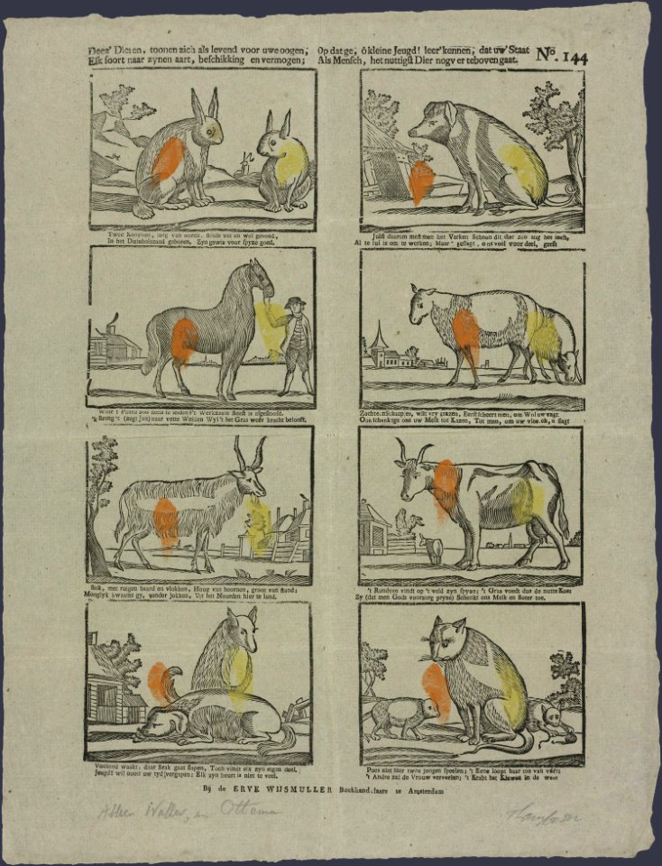 Deez' dieren, toonen zich als levend voor uwe oogen; Elk soort naar zynen aart, beschikking en vermogen-Catchpenny print-SMC K 0069