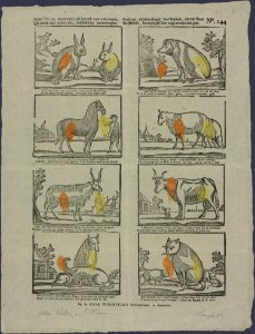 Deez' dieren, toonen zich als levend voor uwe oogen; Elk soort naar zynen aart, beschikking en vermogen-Catchpenny print-SMC K 0069