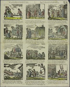 Deez' zes paar schetsen in dit Prenttafreel wil toonen Wat men van het begin des jaars komt bij te woonen-Catchpenny print-Borms 0947