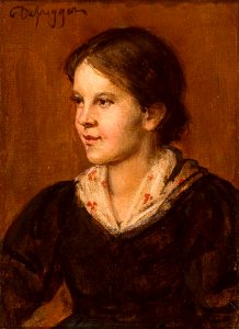 Defregger Portrait eines jungen Dirndls mit geblümtem Schultertuch