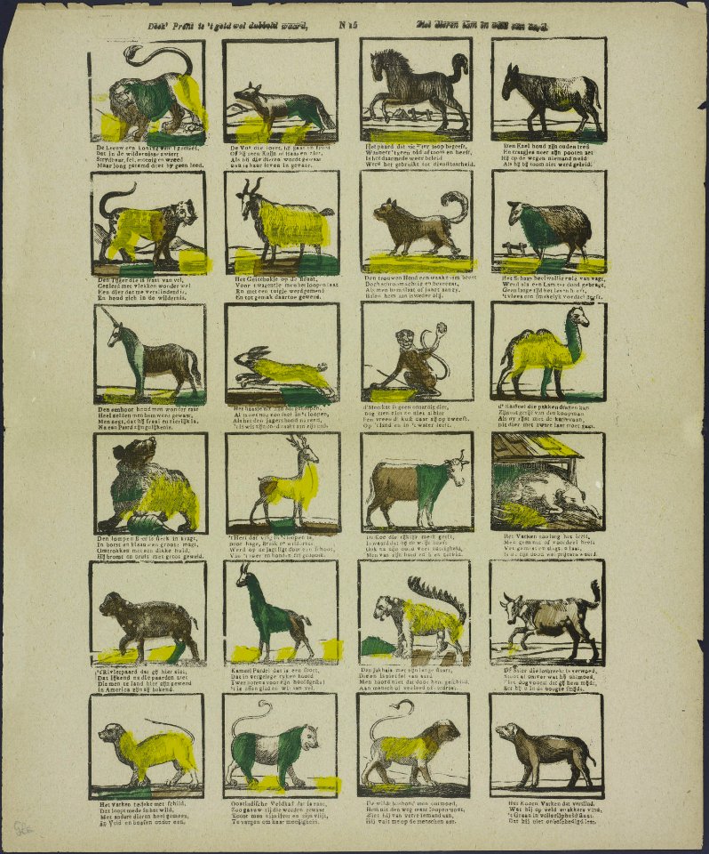 Deez' prent is 't geld wel dubbeld waard, Ziet dieren tam en wild van aard-Catchpenny print-Borms 0557