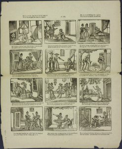 Deez' prent is 't geld wel dubbel waard, Waar Asschepoester van den haard, En in verdrukking van 't gezin, Toch werd verheven tot vorstin-Catchpenny print-Borms 0615