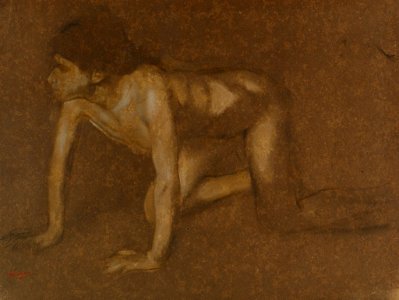 Degas - A Nude Youth Crawling, Study for Young Spartan Girls Challenging Boys, c. 1860, 1927.62. Free illustration for personal and commercial use.