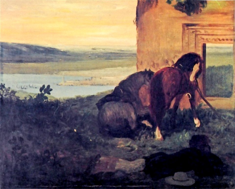 Degas - Horses and Horsemen at Rest in a Landscape, 1857-1858