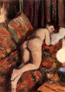 Degas - Female Nude Stretched Out on a Couch, circa 1880-1885. Free illustration for personal and commercial use.