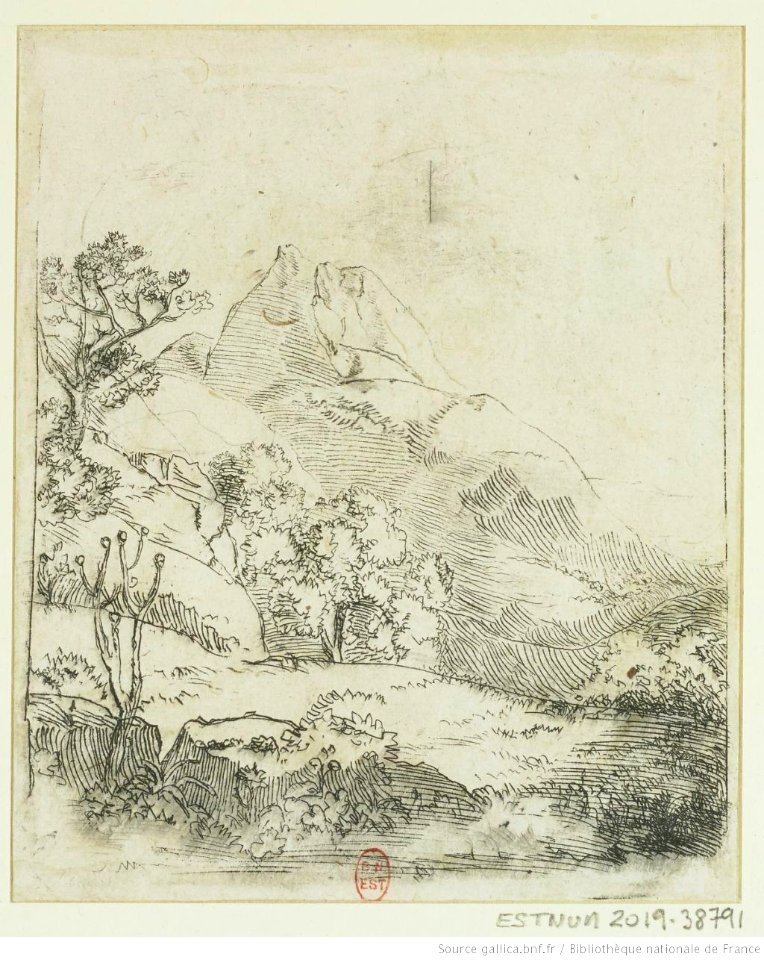 Degas - Paysage de montagne, dit aussi paysage rocheux, 2e état, btv1b10462069t