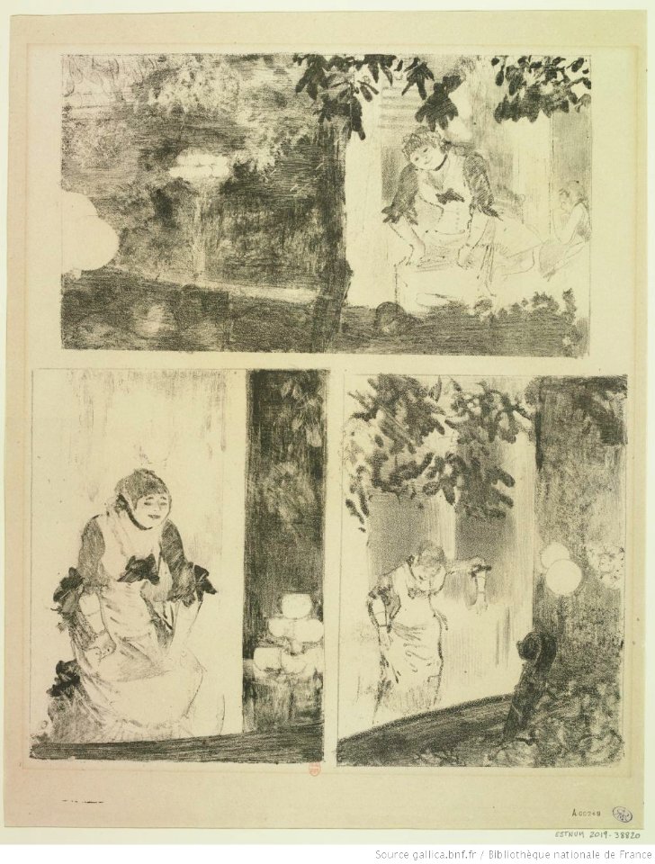 Degas - Mademoiselle Bécat aux Ambassadeurs, planche à trois sujets, btv1b104620723