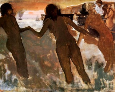 Degas - Peasant Girls Bathing in the Sea at Dusk, circa 1875. Free illustration for personal and commercial use.