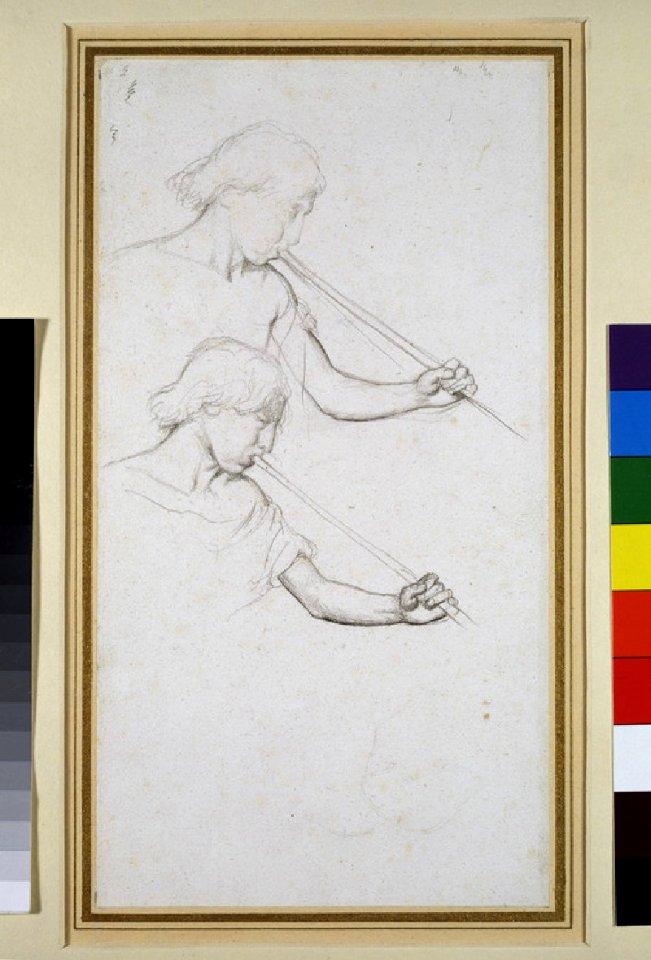 Degas - Recto Two studies for the head of an angel blowing a trumpet, WA1954.70.54