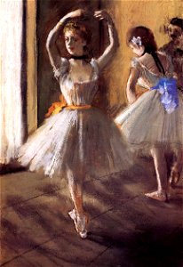 Degas - Two Dancers in the Studio, circa 1875. Free illustration for personal and commercial use.